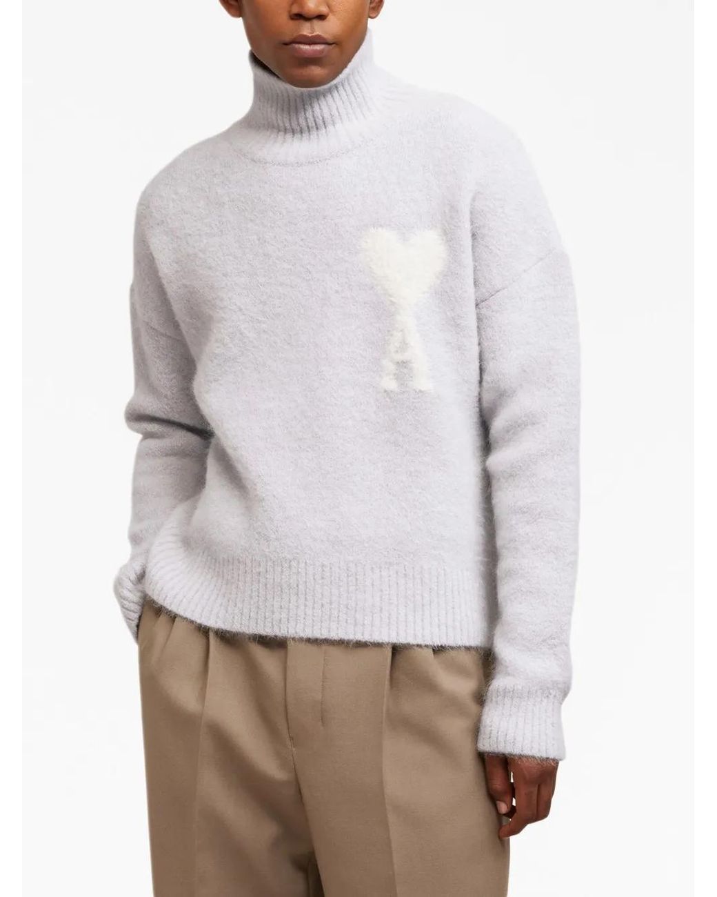 AMI White Ami De Coeur High Neck Jumper