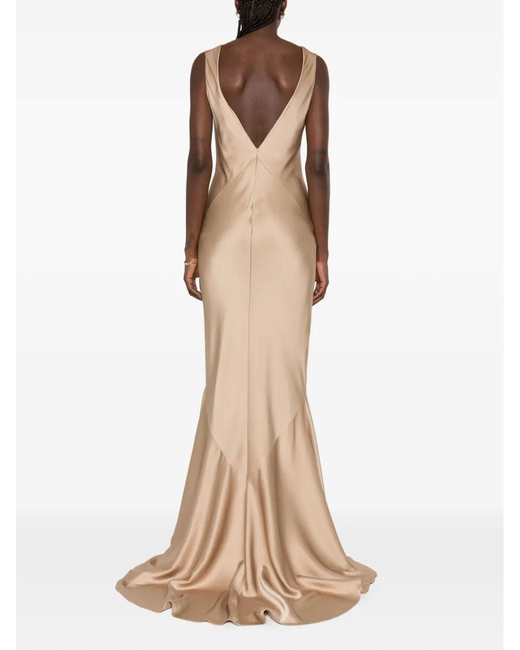 Max Mara Natural Erum Satin-Finish Panelled Maxi Dress