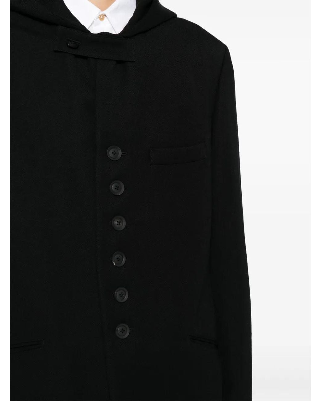 Yohji Yamamoto Black Hooded Wool Jacket for men