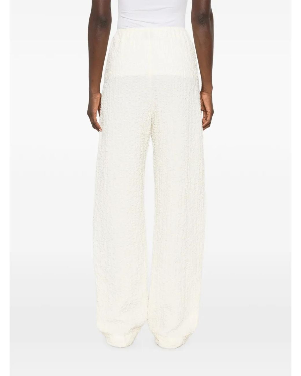 Nanushka White Seersucker-Effect Wide-Leg Trousers