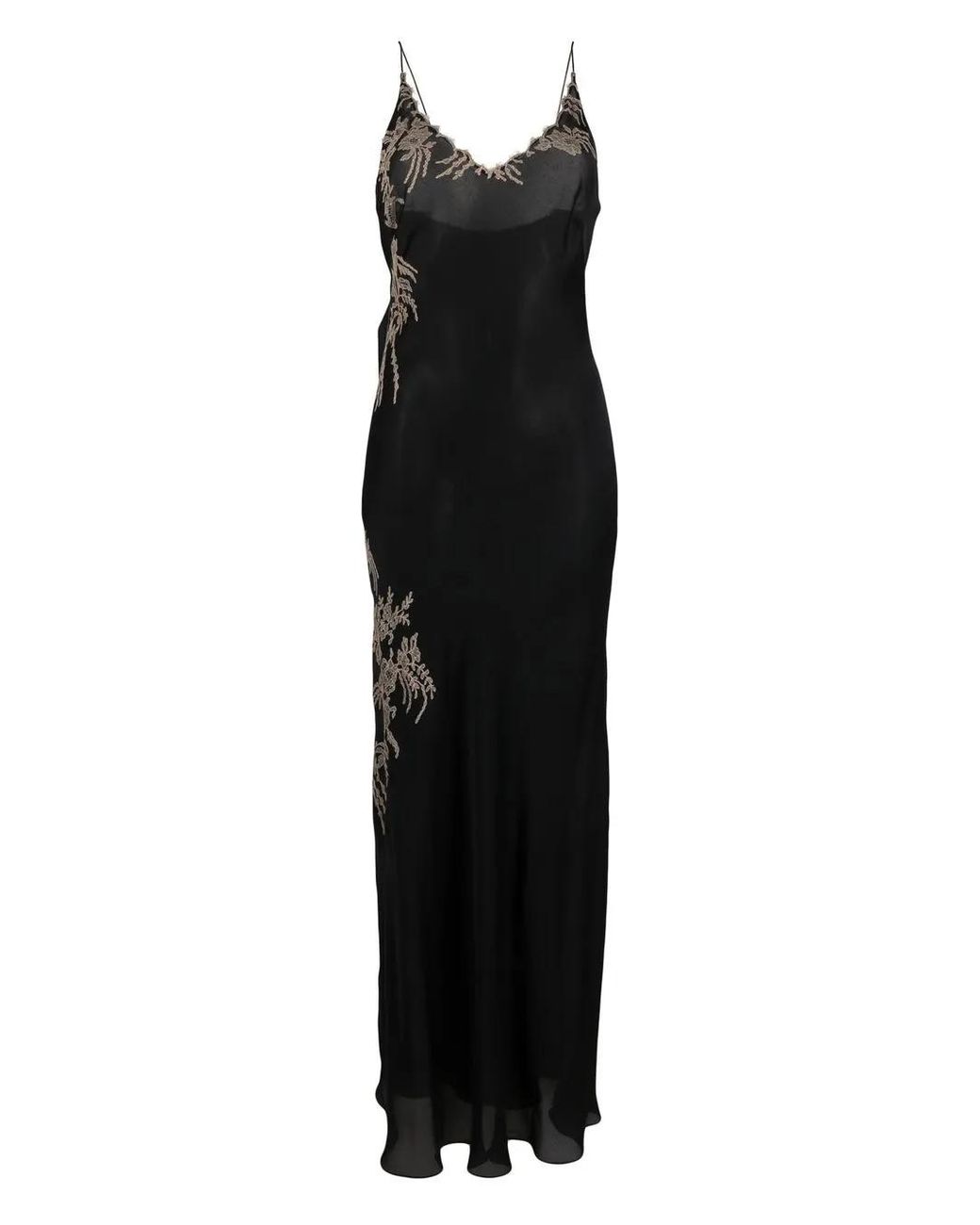 Carine Gilson Black Long Calais-Caudry Lace Nightgown