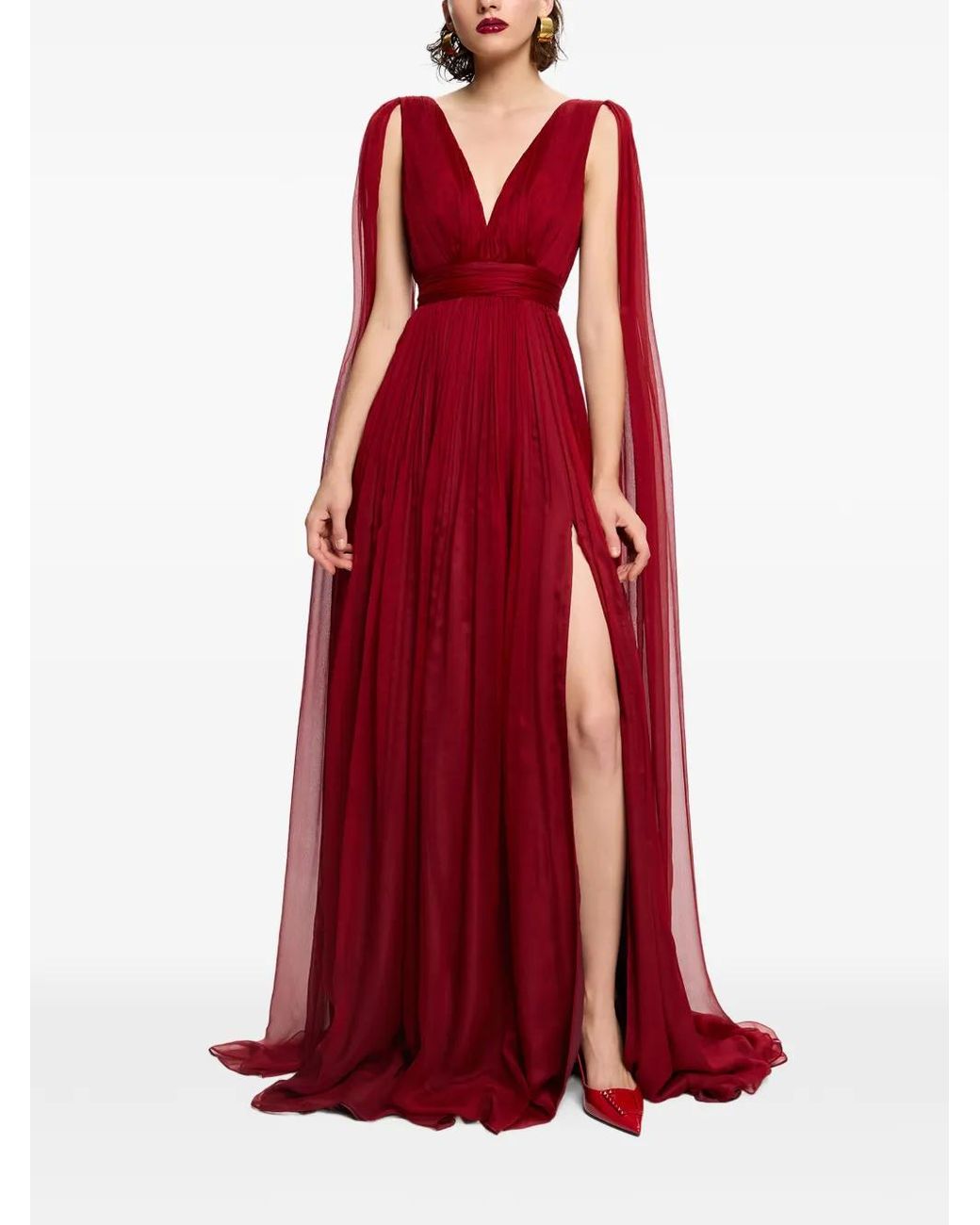 Framboise Red Yamina V-Neck Silk Maxi Dress