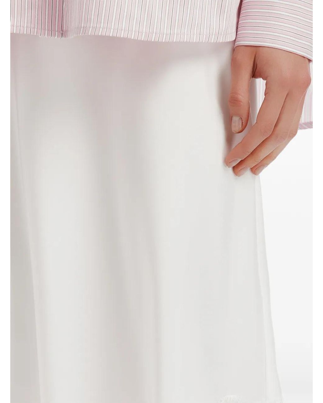 B+ AB White Lace-Trim Asymmetric Midi Skirt