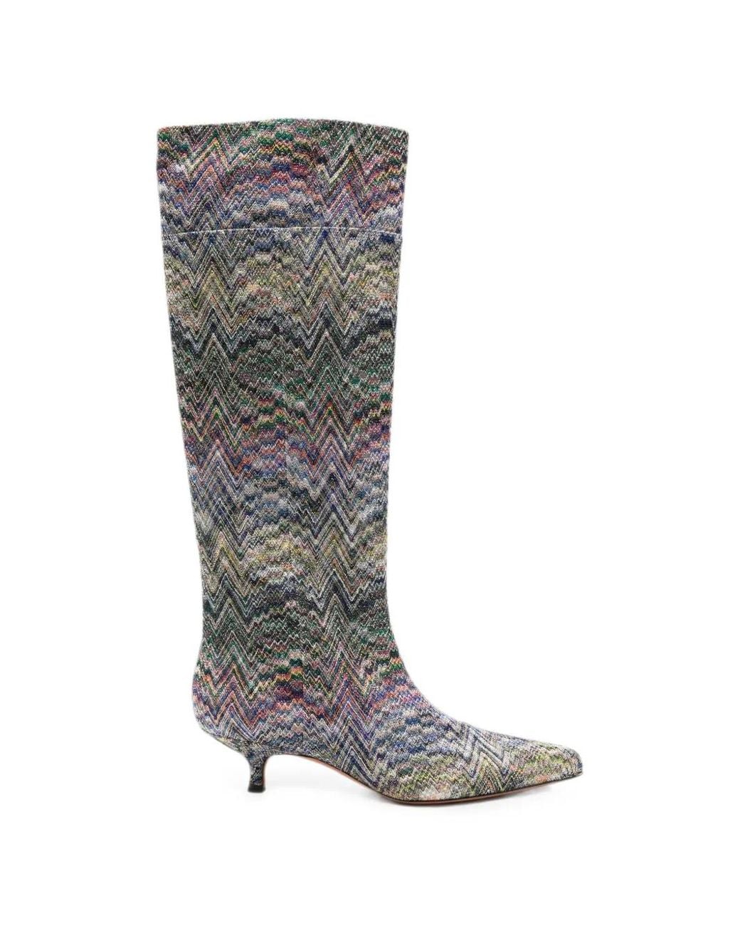 Missoni Gray Bottes En Maille À Motif De Zig-Zag Et À Petit Talon
