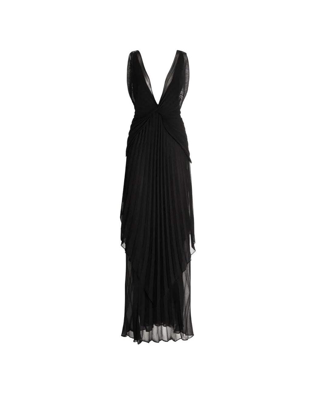 Genny Black Pleated V-Neck Dress