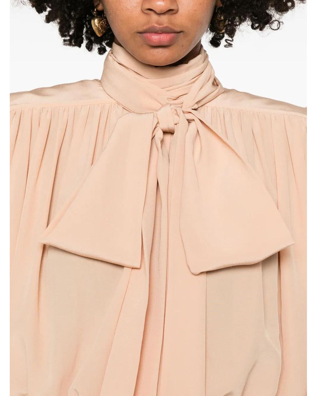 Chloé Natural Pussy-Bow Long-Sleeve Blouse