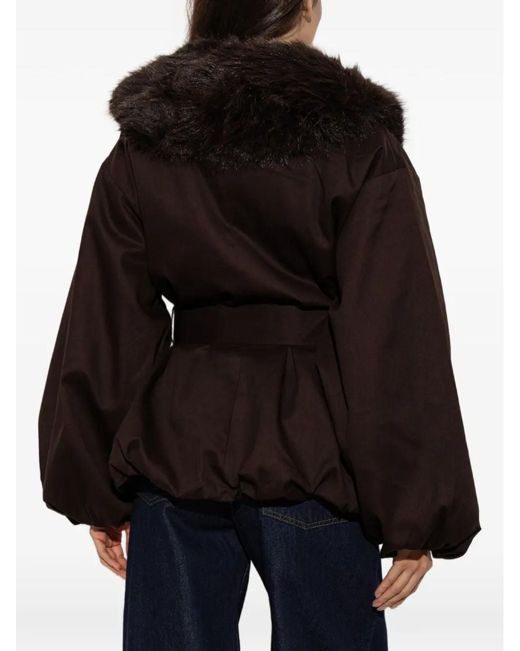ROTATE BIRGER CHRISTENSEN Black Faux Fur-Collar Jacket