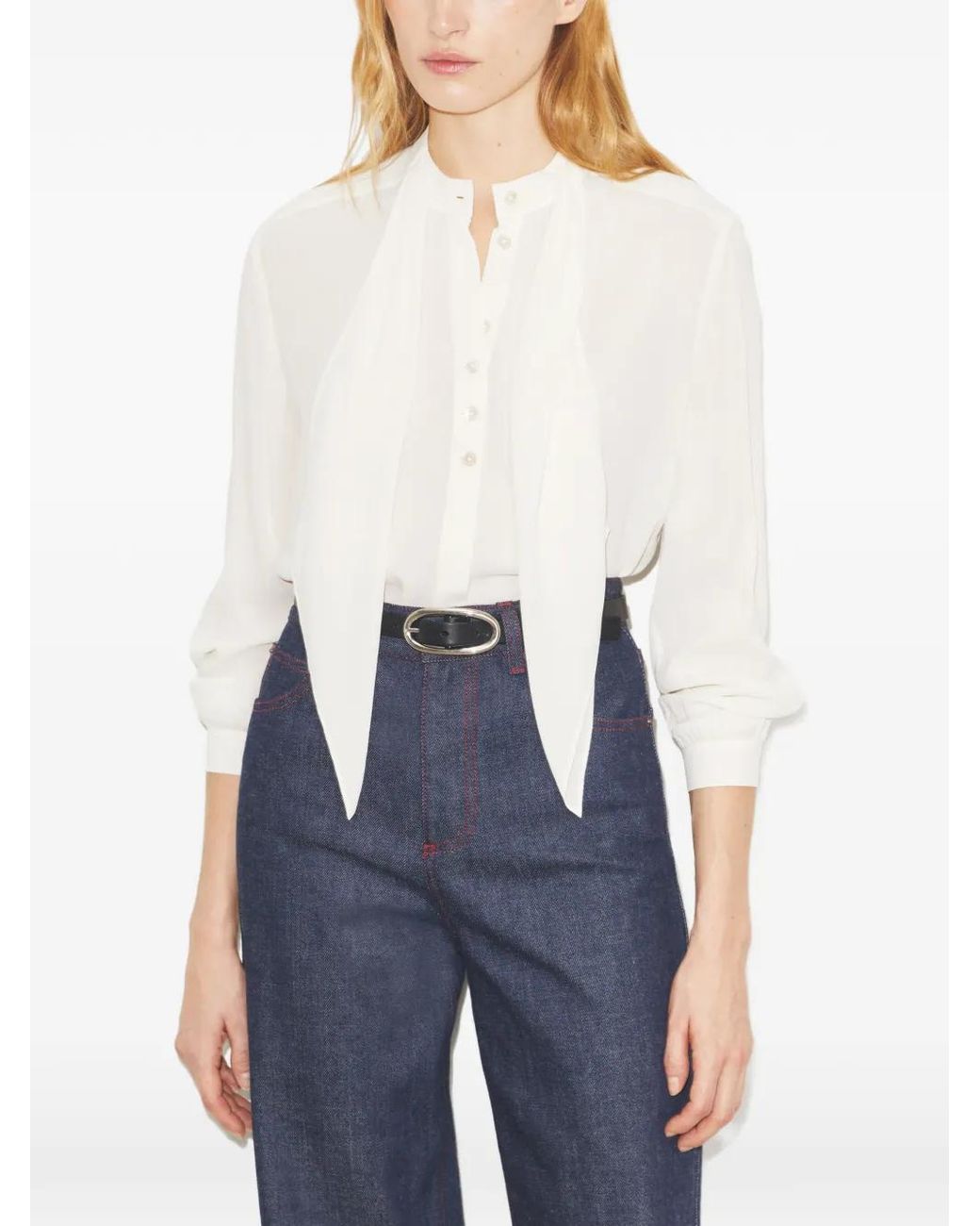 Tory Burch White Georgette Bow Blouse