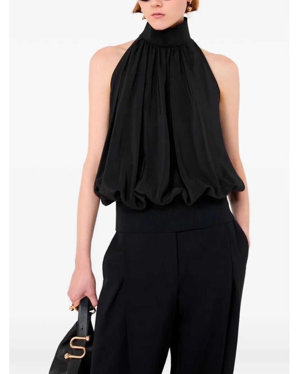 Sportmax Black Silk Halter-Neck Top