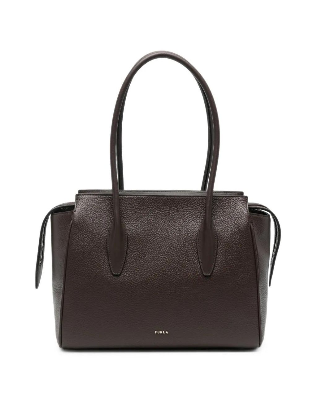 Furla Black Grained Leather Tote Bag