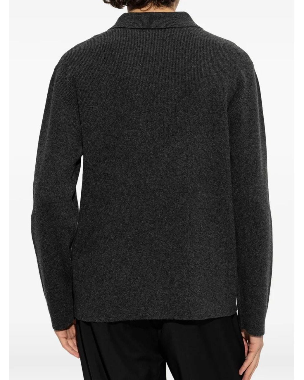 Valentino Garavani Black Ribbed-Knit Polo Sweater for men