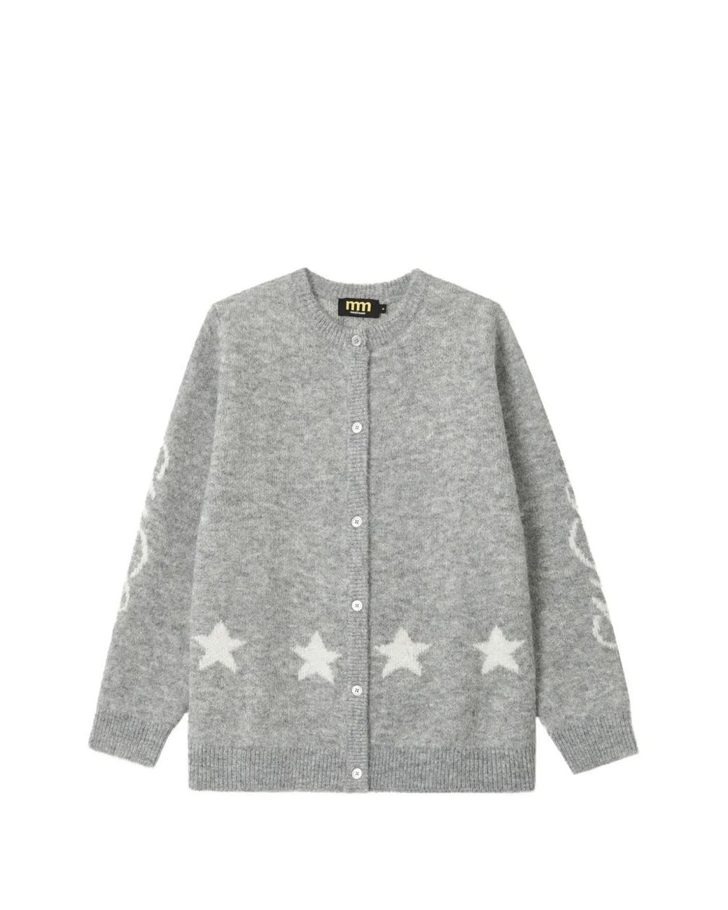Mini Cream Gray Star-Intarsia Cardigan