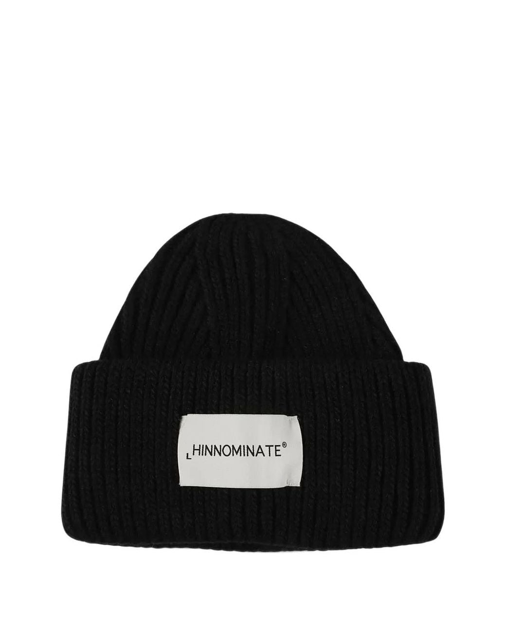 hinnominate Black Logo-Patch Ribbed Beanie Hat