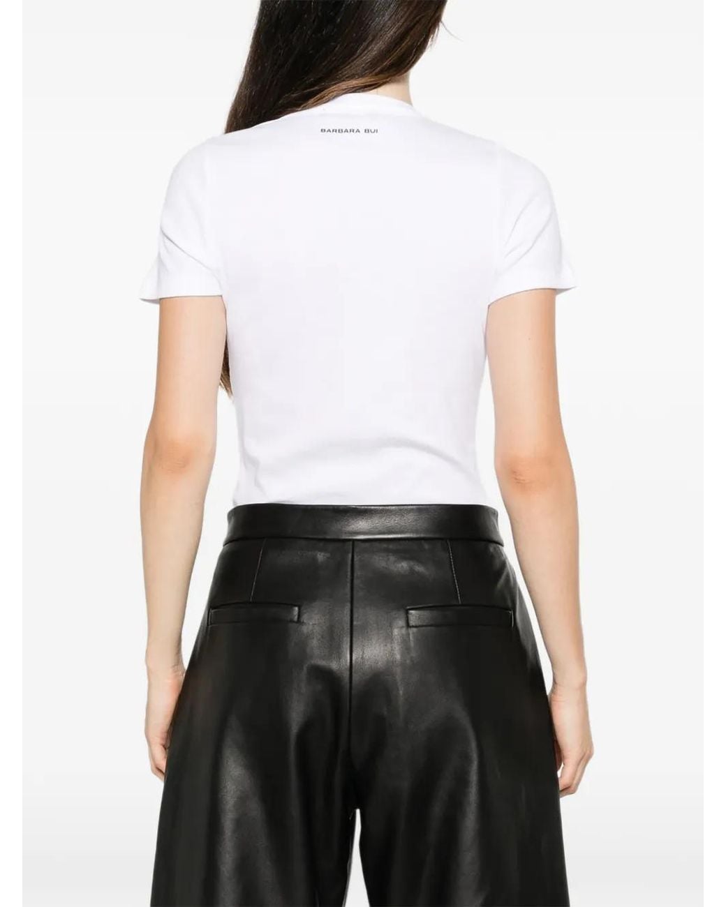 Barbara Bui White T-Shirt Côtelé À Détails De Clous