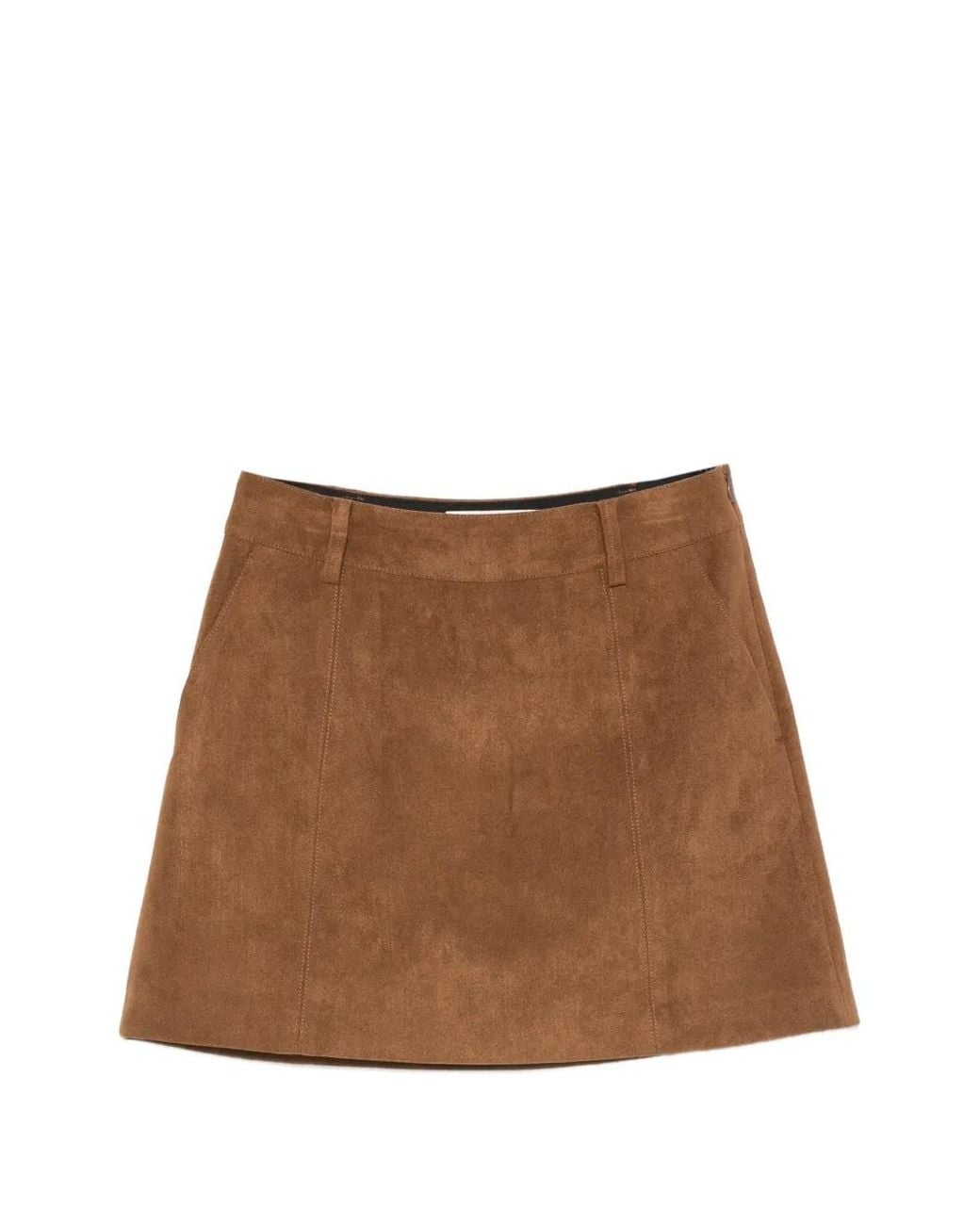 DUNST Brown Suede-Effect Panelled Skirt