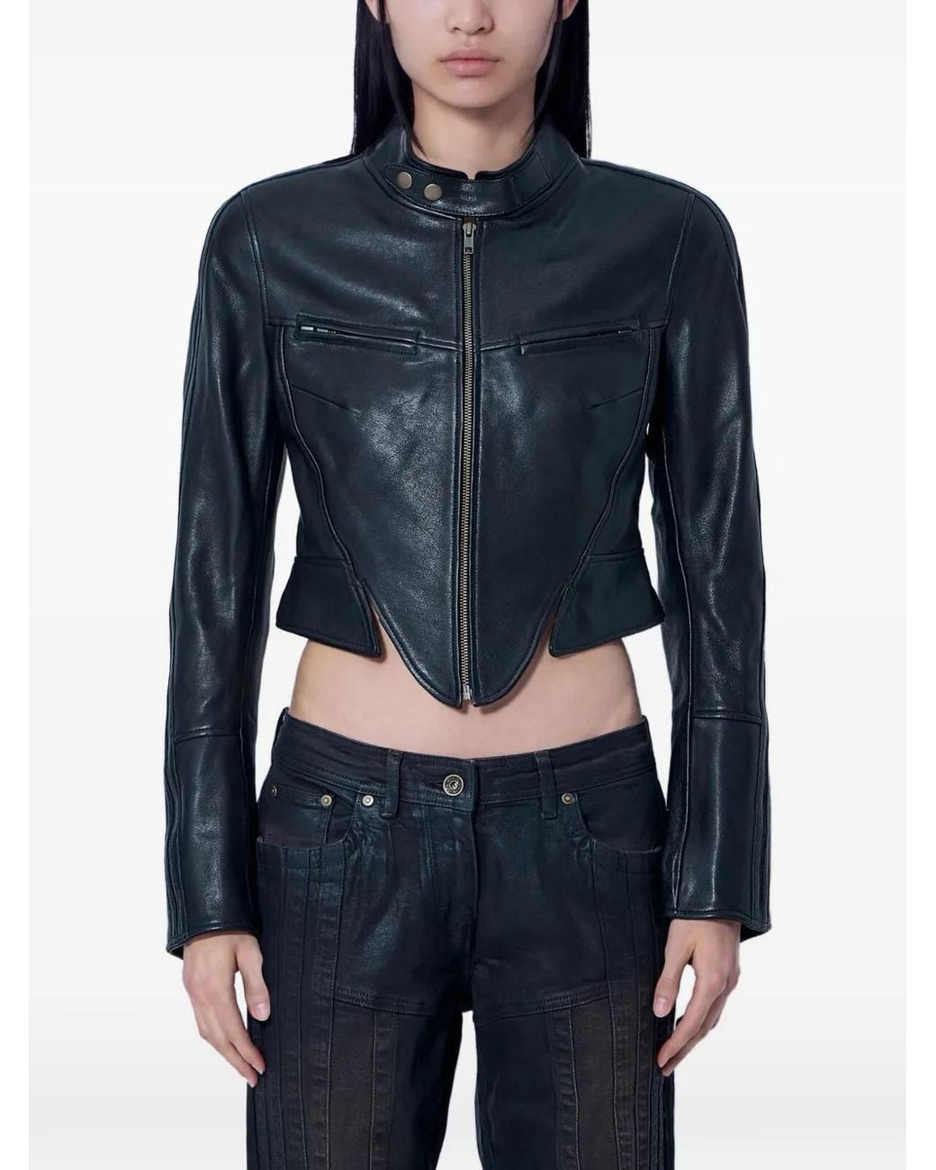 KNWLS Blue Claw Cropped Leather Jacket