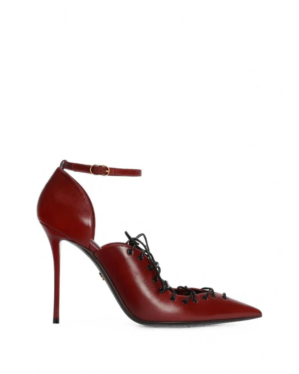 Dolce & Gabbana Red Lace-Up Calfskin Heeled Pumps