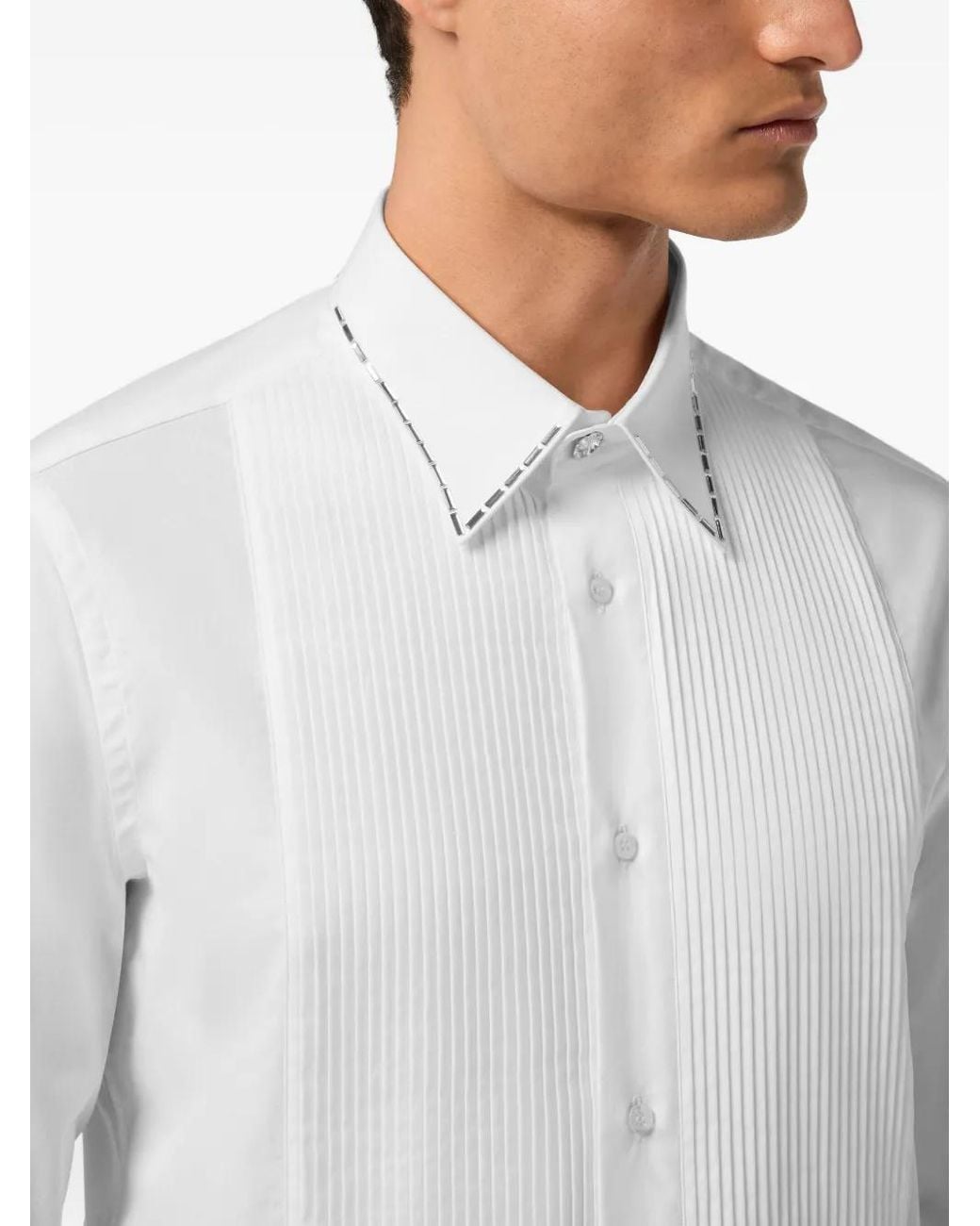 Philipp Plein White Shirt Tie Cut Ls Crystals for men