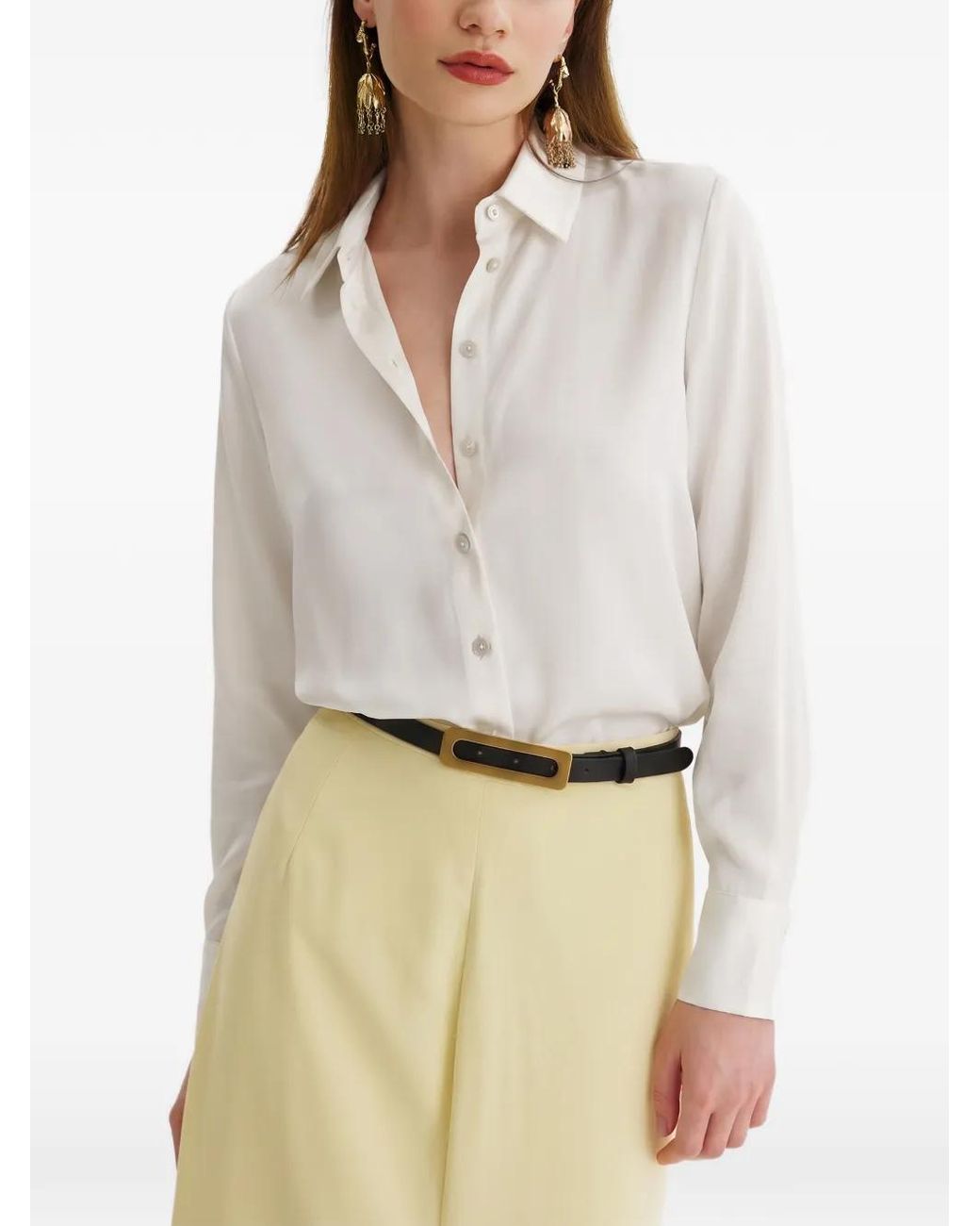 Framboise White Fremont Silk Shirt