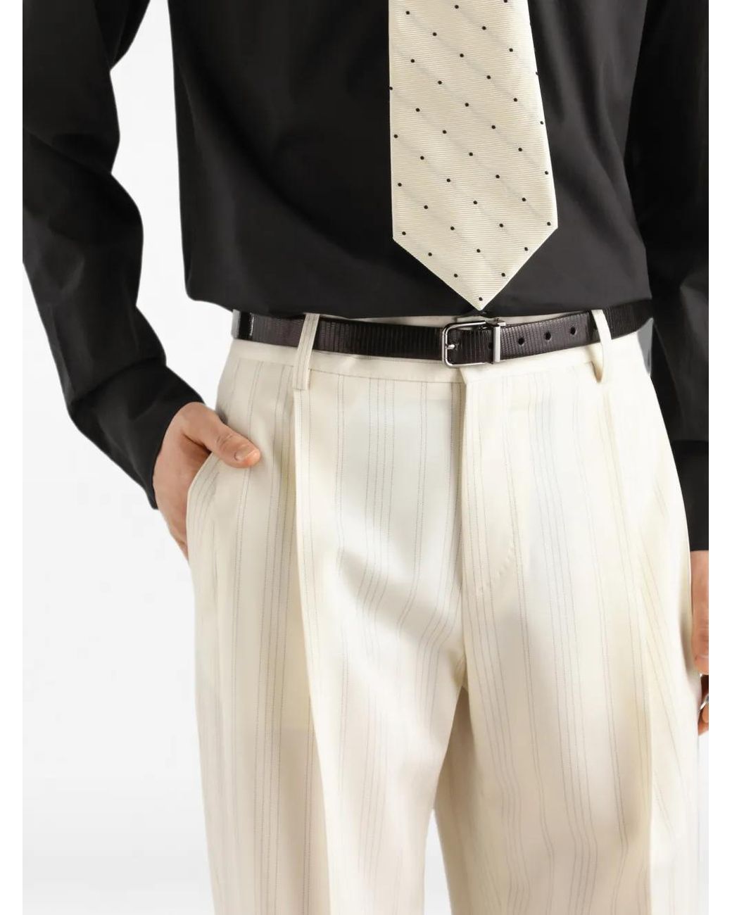 Dolce & Gabbana White Pinstripe Wool Trousers for men