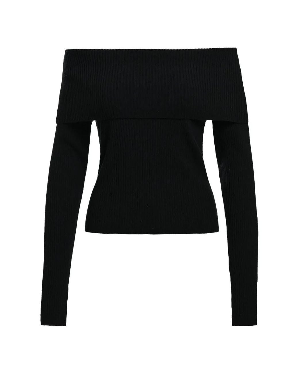 Essentiel Antwerp Black Killy Off-Shoulder Ribbed-Knit Sweater