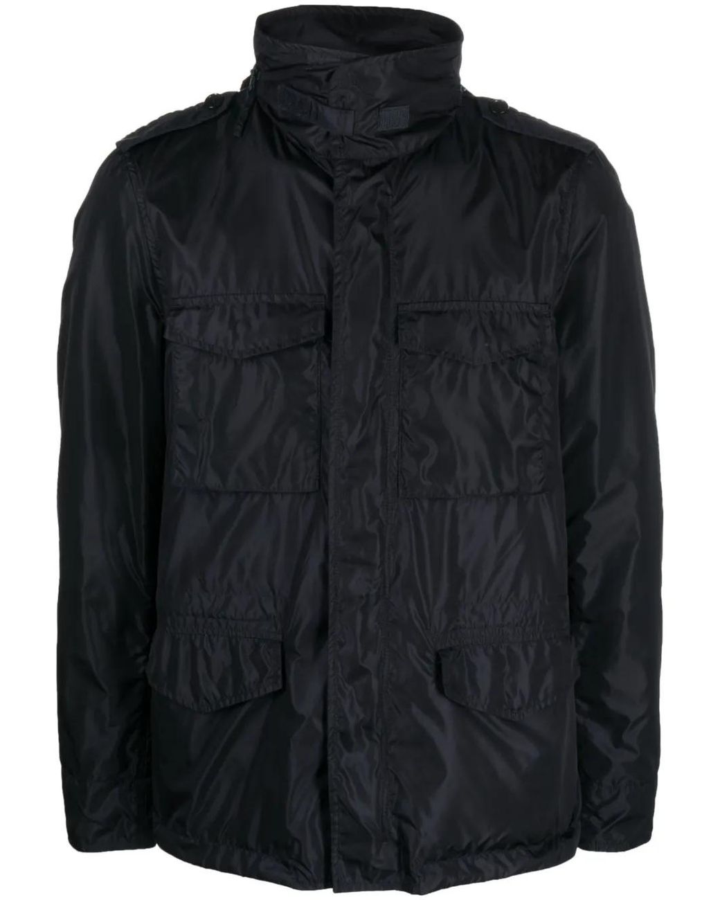 Aspesi Black Concealed-Hood Waterproof Windbreaker for men