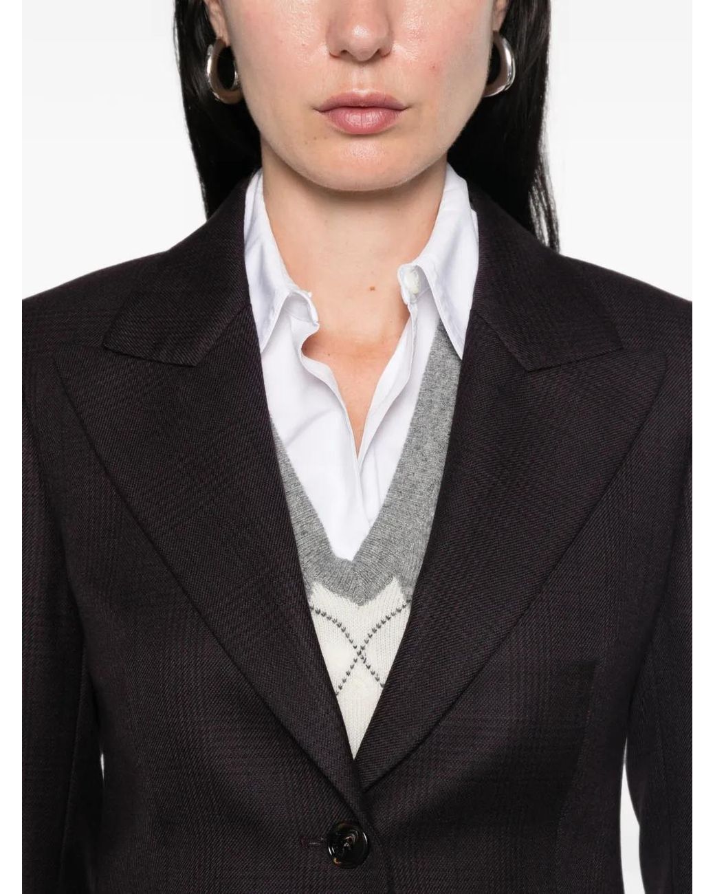Burberry Purple Check Wool Tailored Jacket