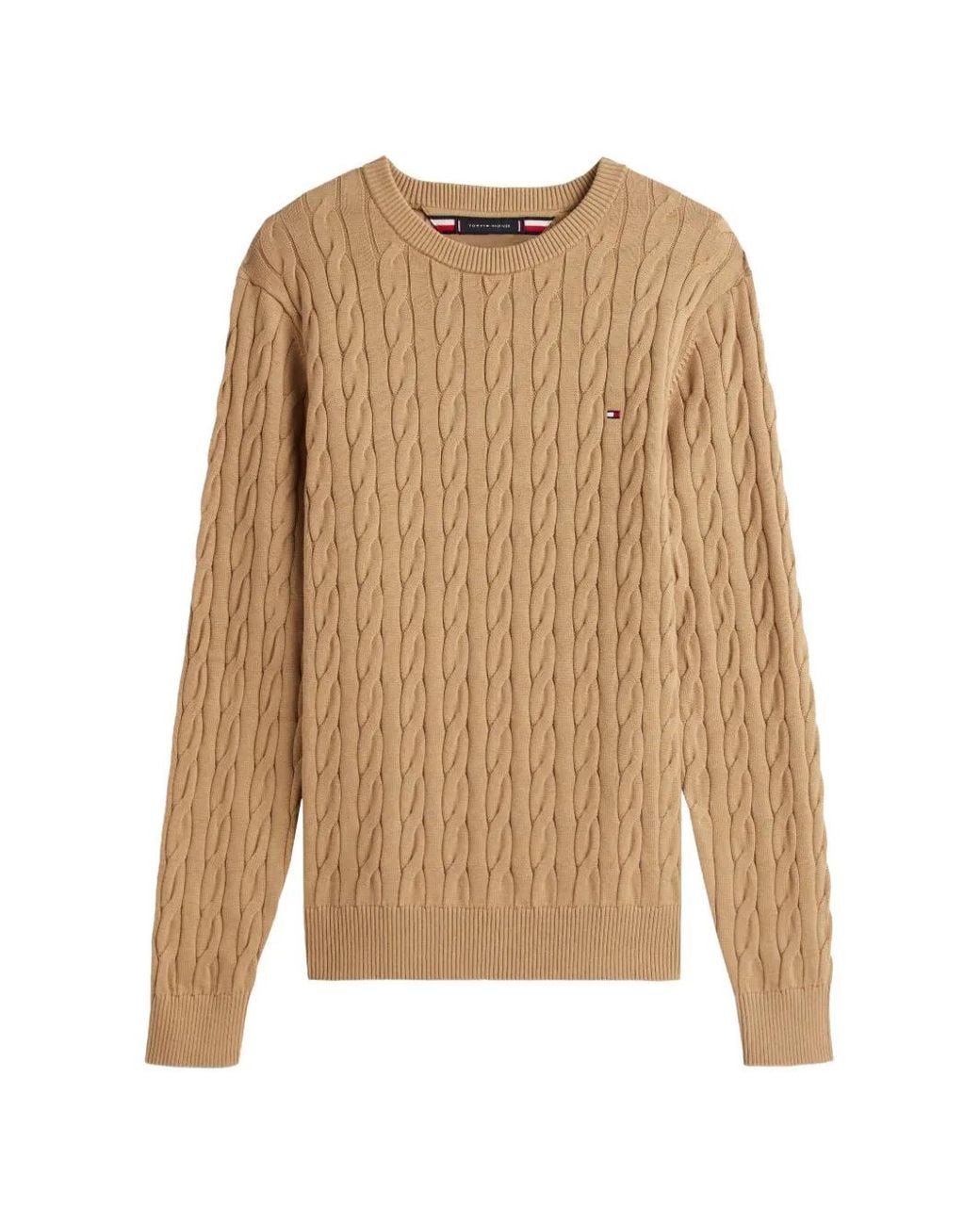 Tommy Hilfiger Natural Cable-Knit Embroidered-Logo Sweater for men
