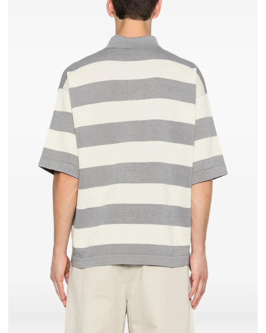 Stone Island Gray 5100042 Striped Raw Hand Organic Cotton + Linen S.I. Marina Polo Shirt for men