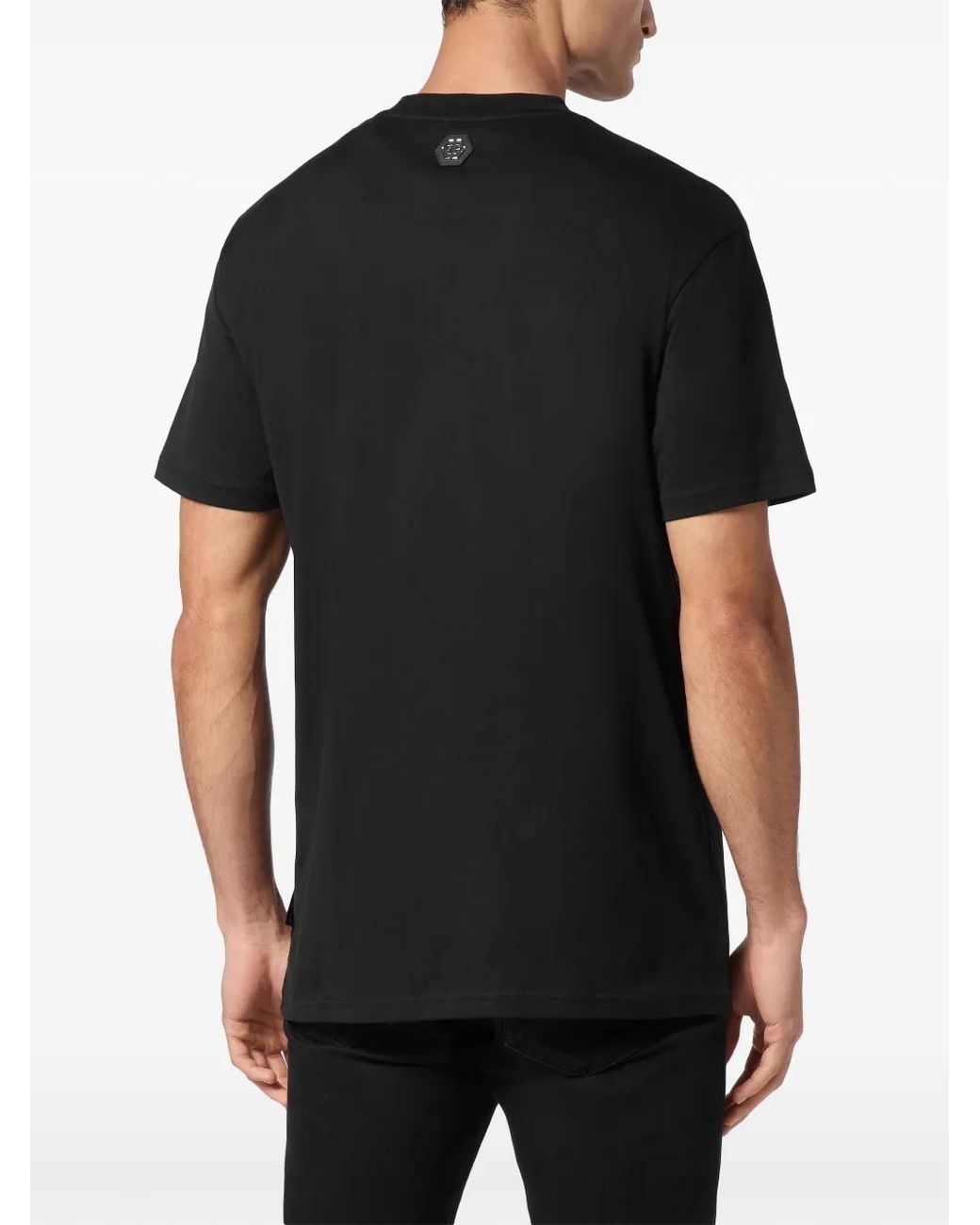 Philipp Plein Black T-Shirt Round Neck Ss With Patch for men