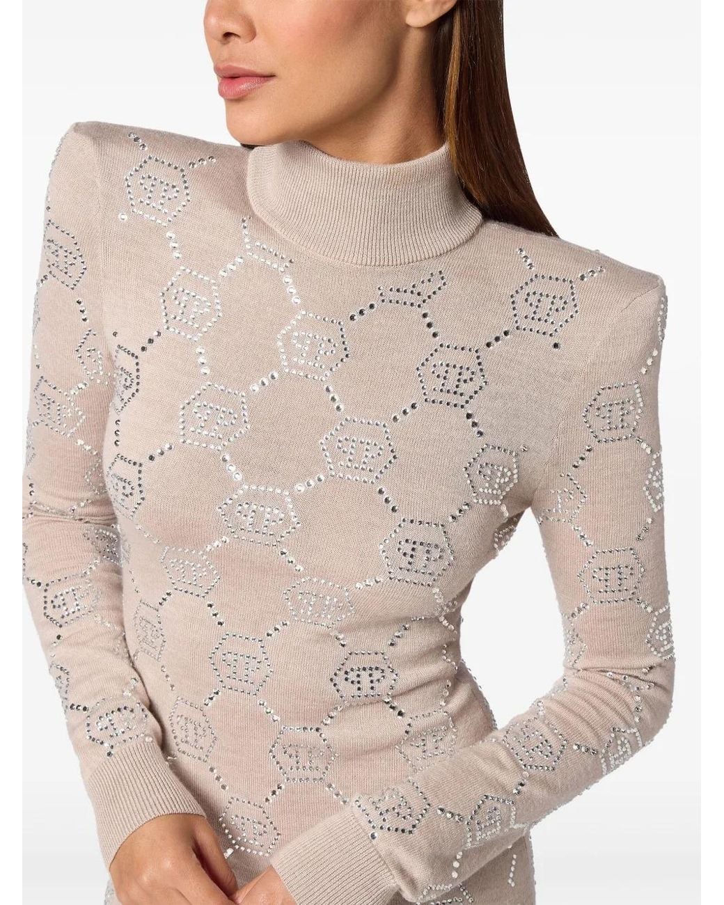 Philipp Plein Natural Crystal-Embellished Monogram Mini Dress