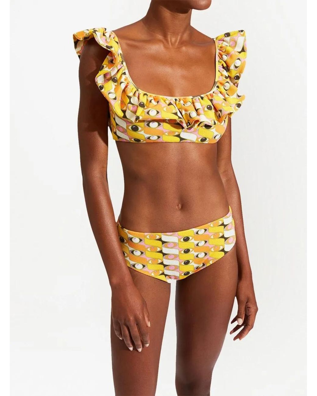 LaDoubleJ Metallic Ruffle Bikini Top