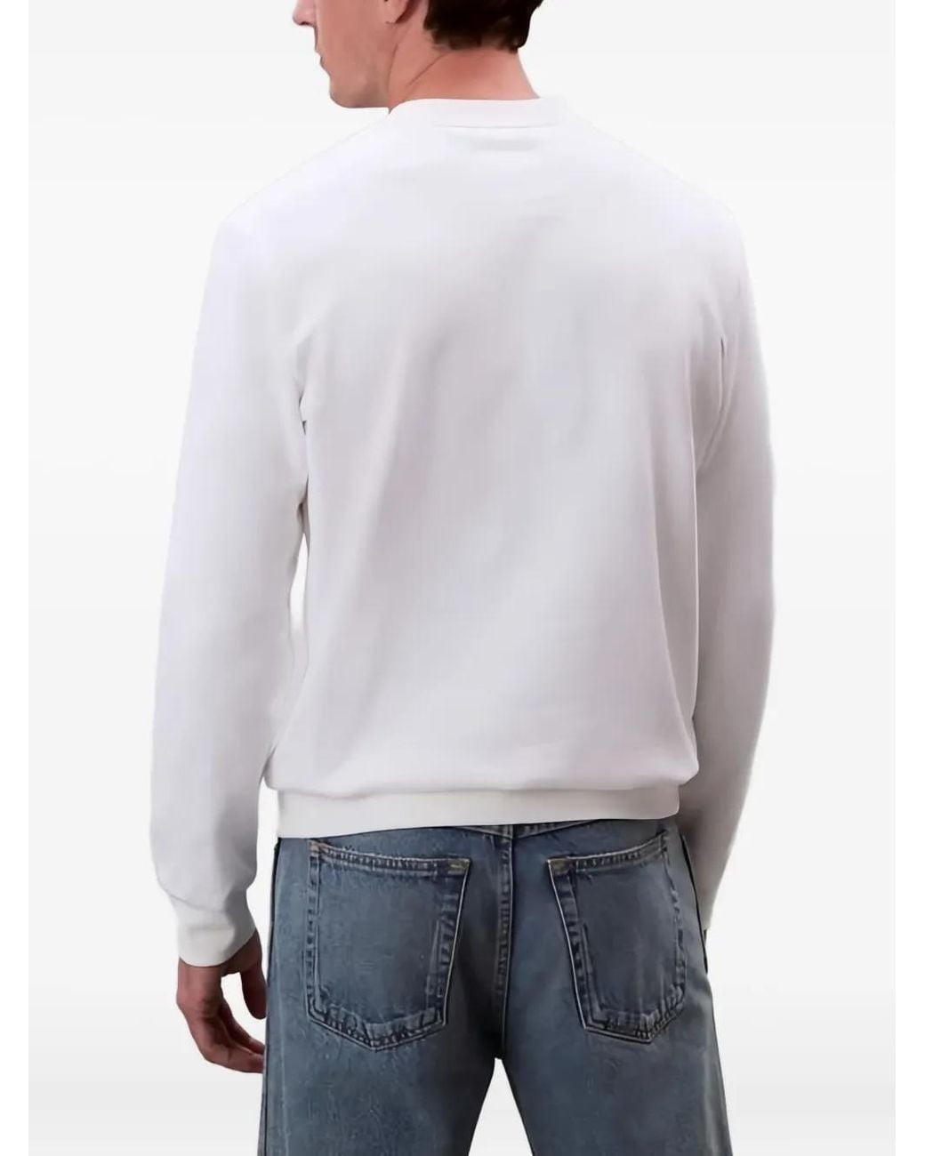 Calvin Klein White Logo-Patch Crew-Neck Sweatshirt for men
