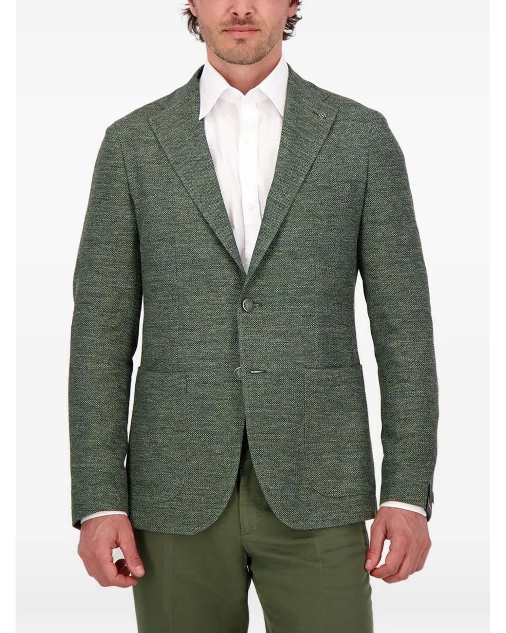 Tagliatore Green Single-Breasted Notch-Lapels Blazer for men