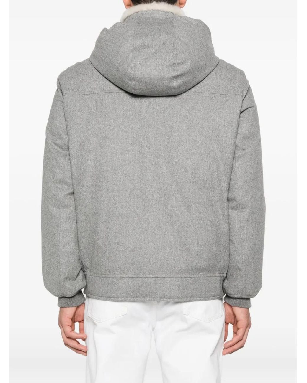 Brunello Cucinelli Gray Zip Hooded Jacket for men