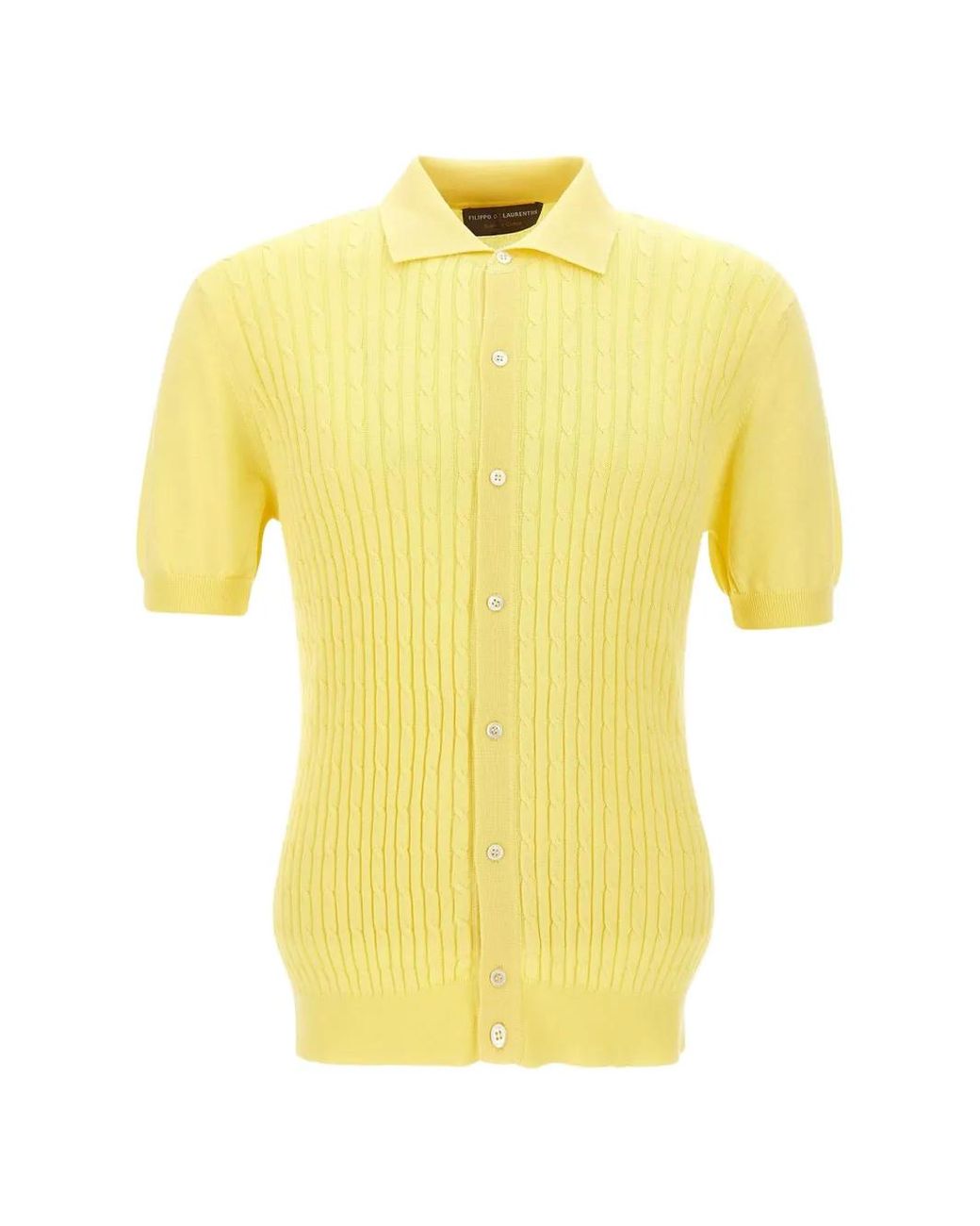 FILIPPO DE LAURENTIIS Yellow Cable-Knit Button-Up Shirt for men