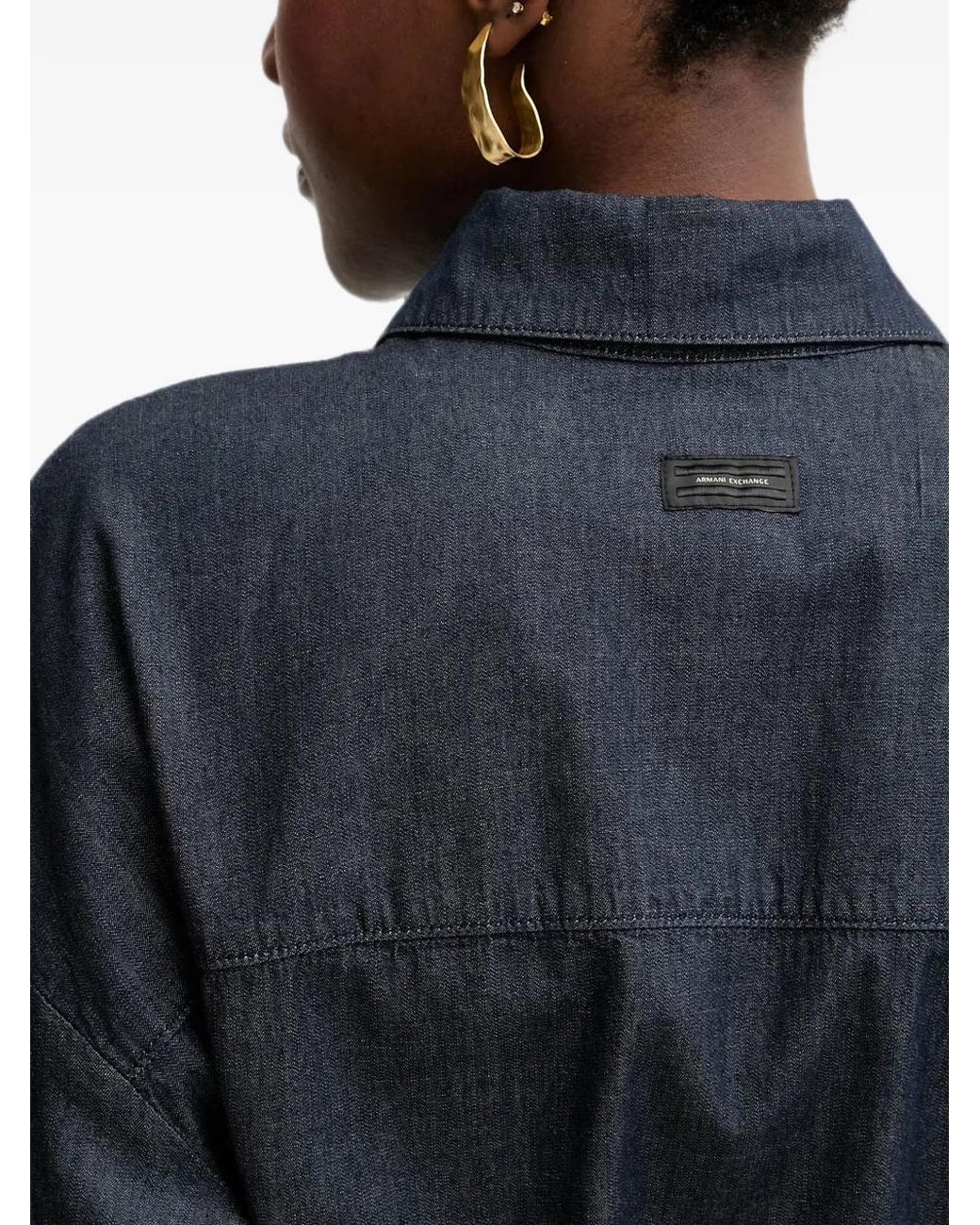 ARMANI EXCHANGE Blue Belted Button-Down Midi Shirt Dress