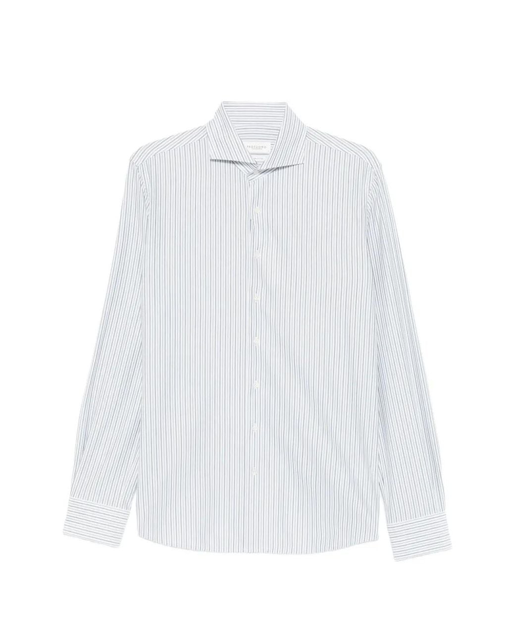 Profuomo White Striped Long-Sleeve Shirt for men