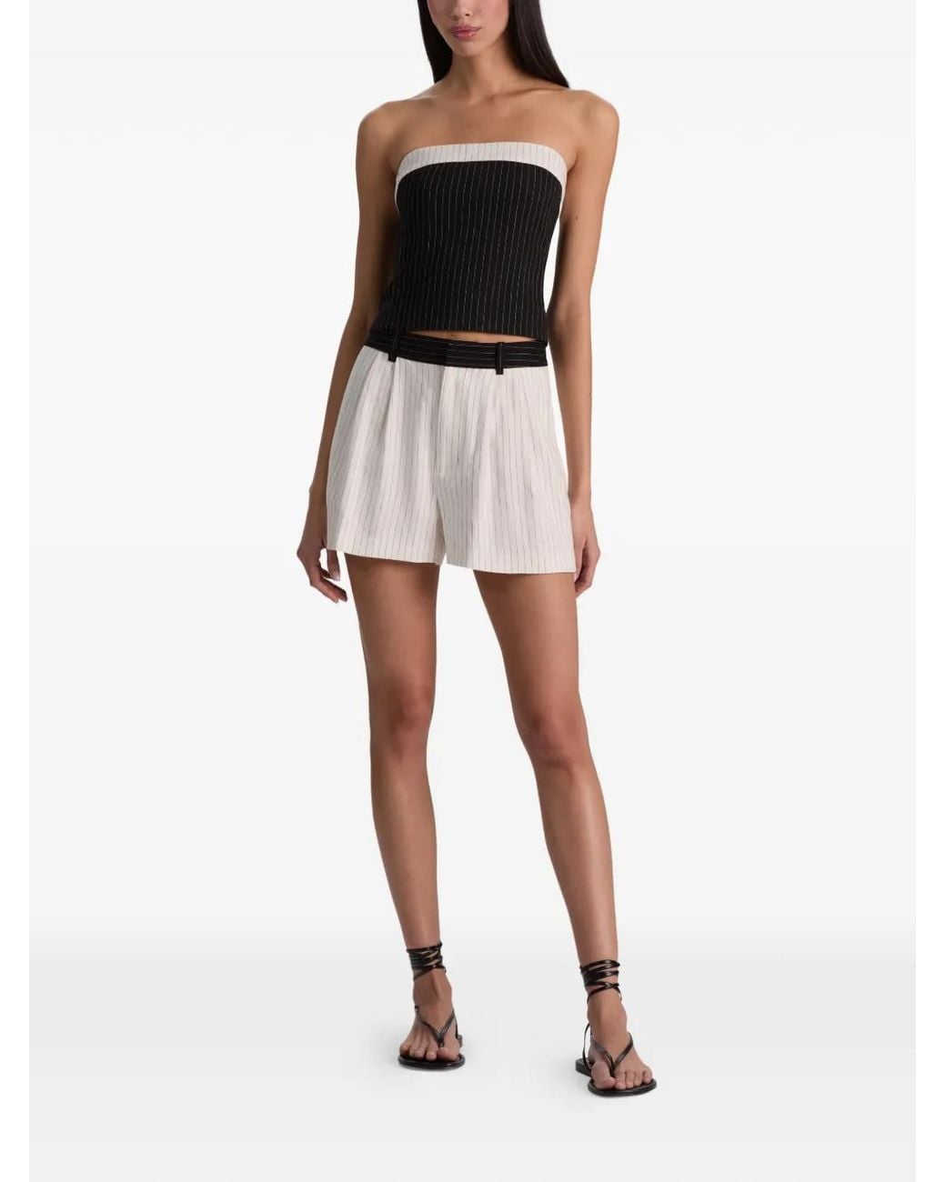 Alice + Olivia White Conry Stripe-Pattern Shorts