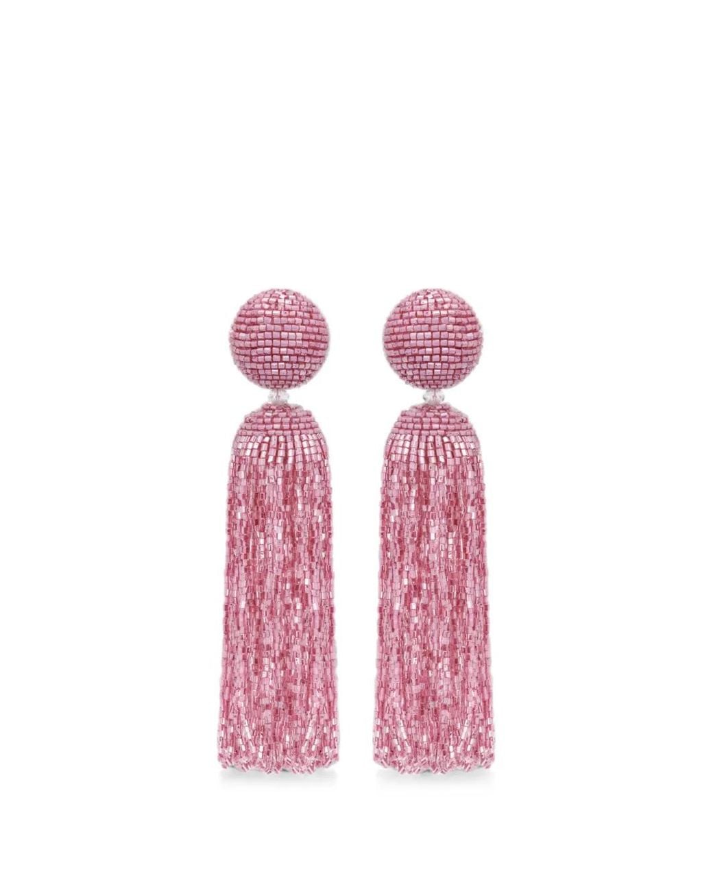 Oscar de la Renta Pink Beaded Tassel Earrings