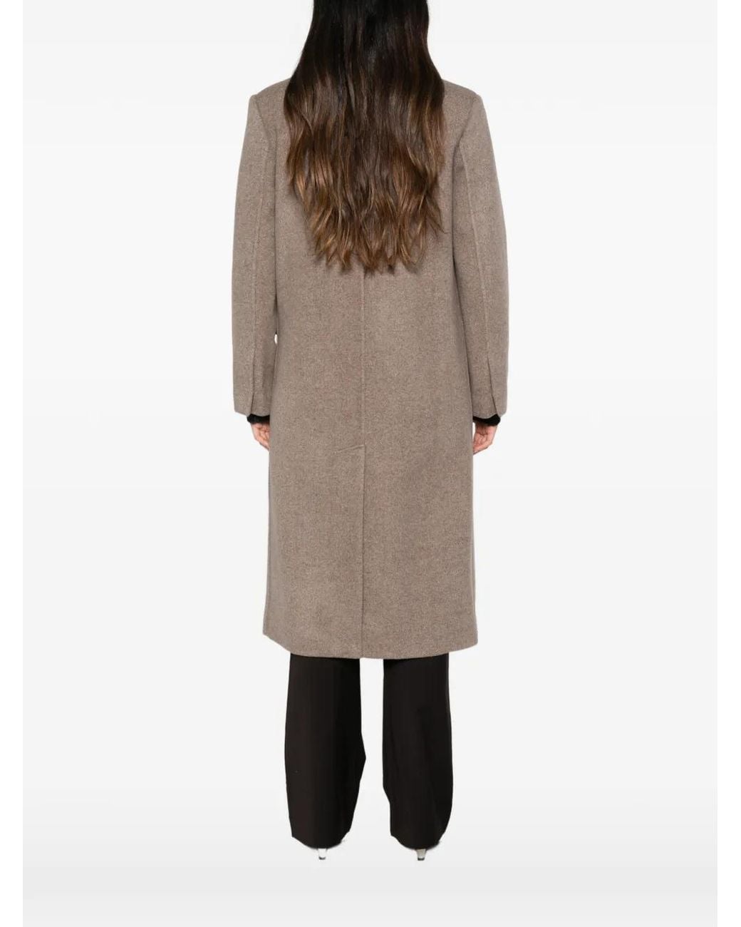 Tory Burch Natural Double-Breasted Wool Coat