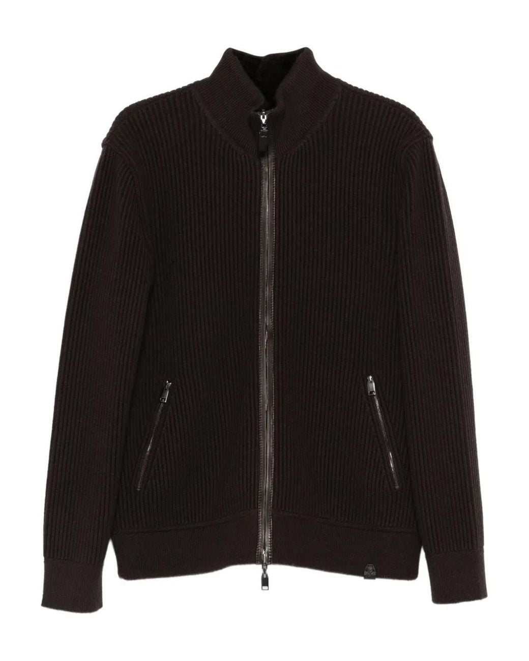 Brioni Black Zip-Fastening Ribbed Cardigan for men