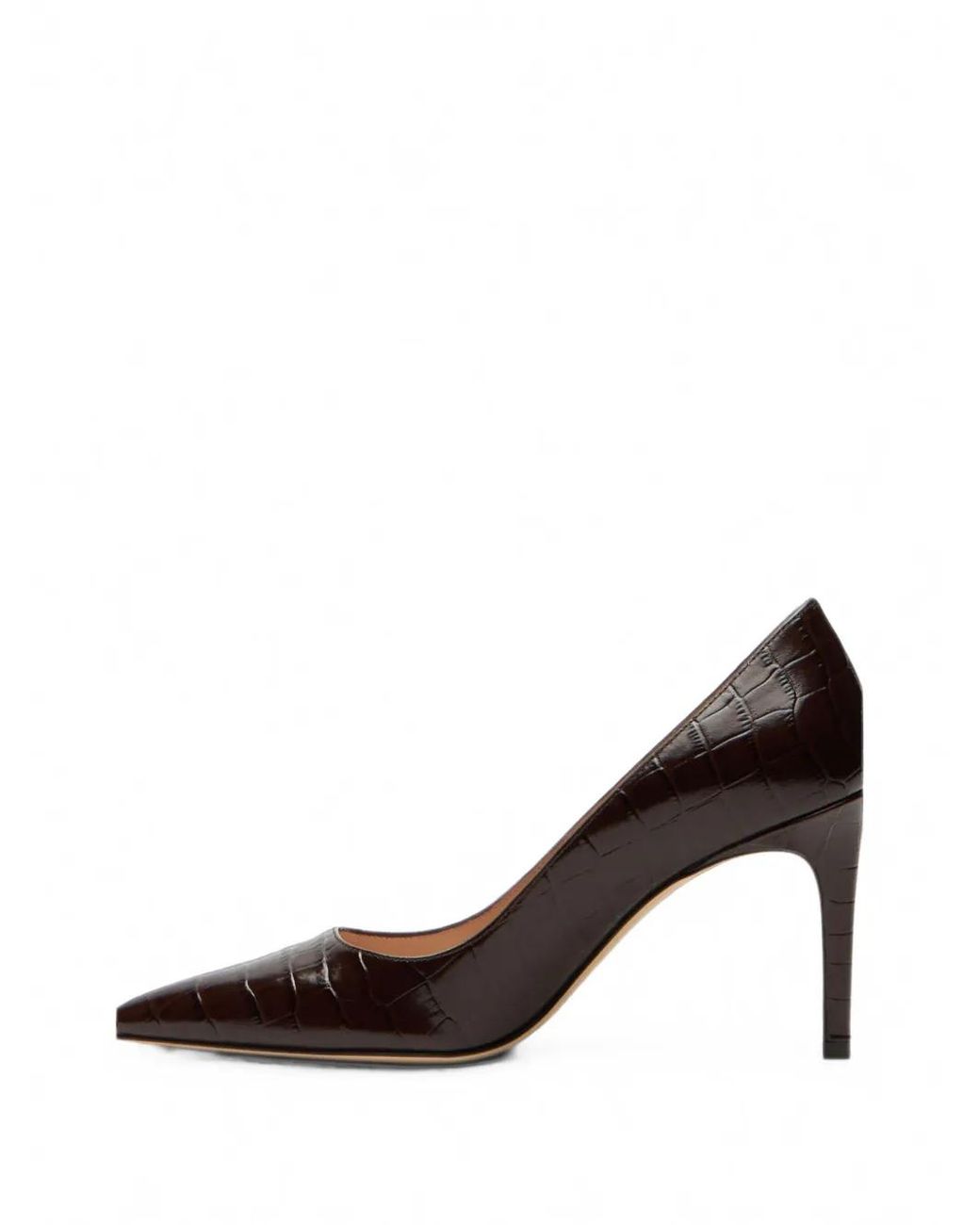 Stuart Weitzman Brown Stuart Power Crocodile-Effect Pumps