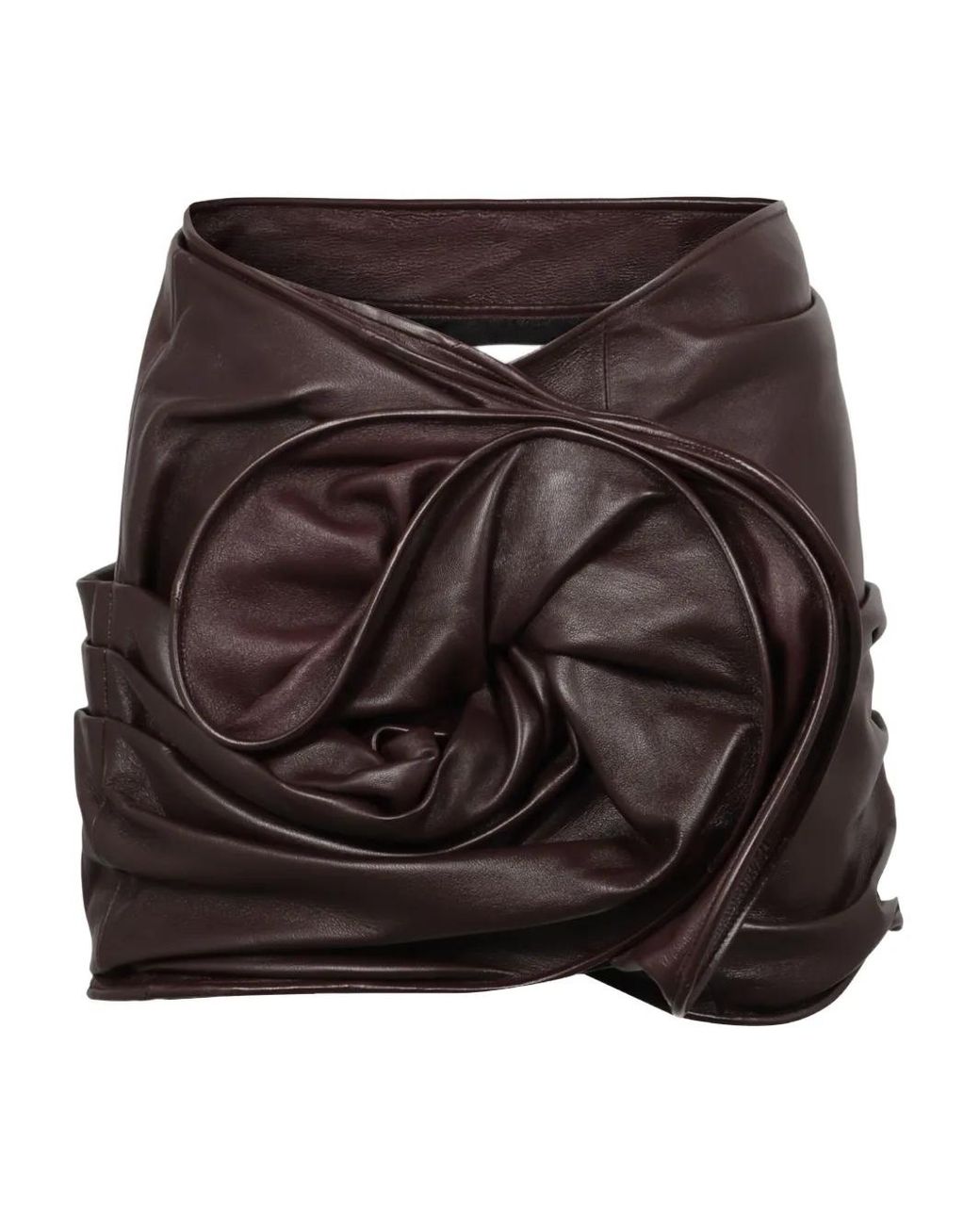 Magda Butrym Black Rose-Draped Leather Mini Skirt