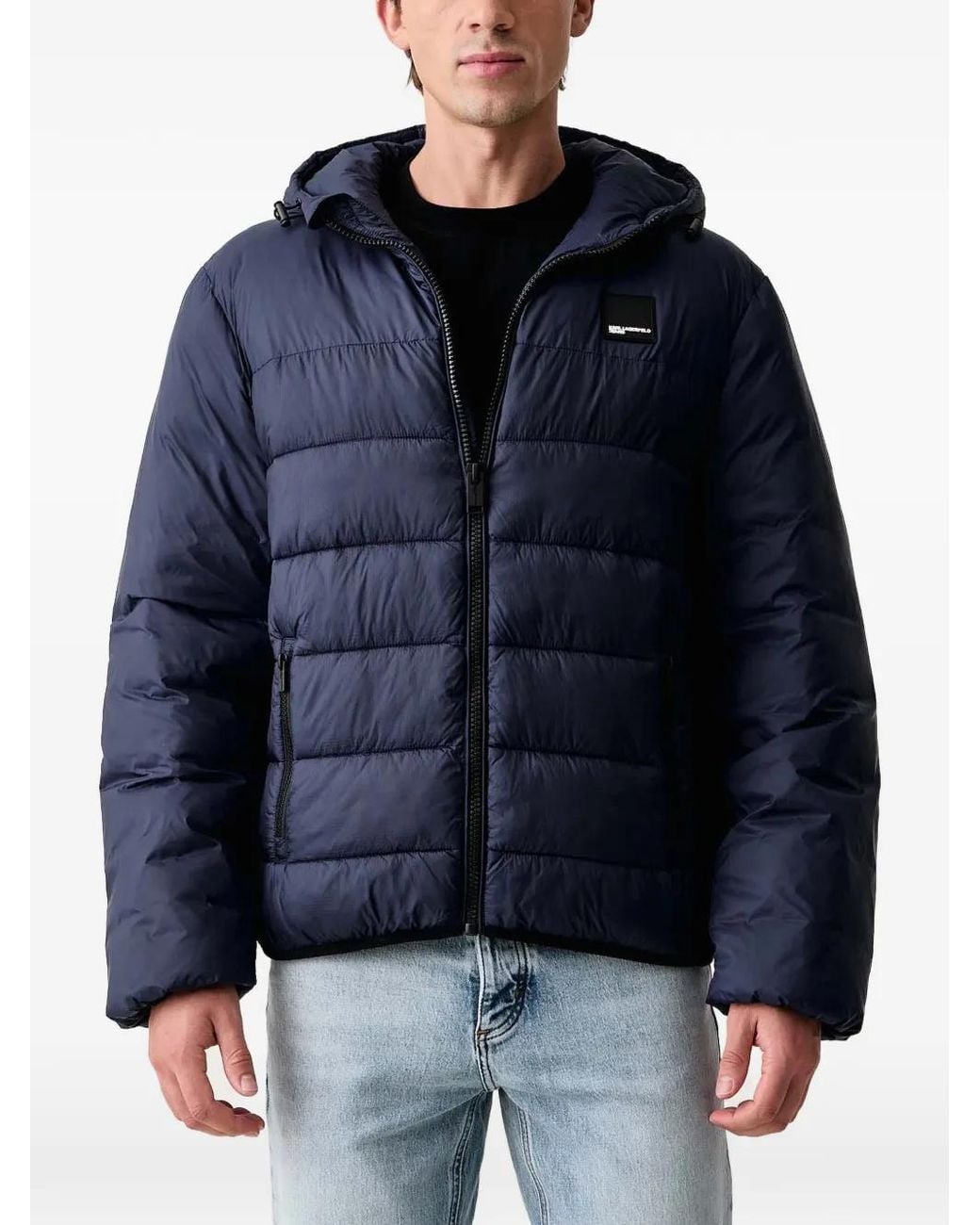 Karl Lagerfeld Blue Quilted Hooded Jacket for men