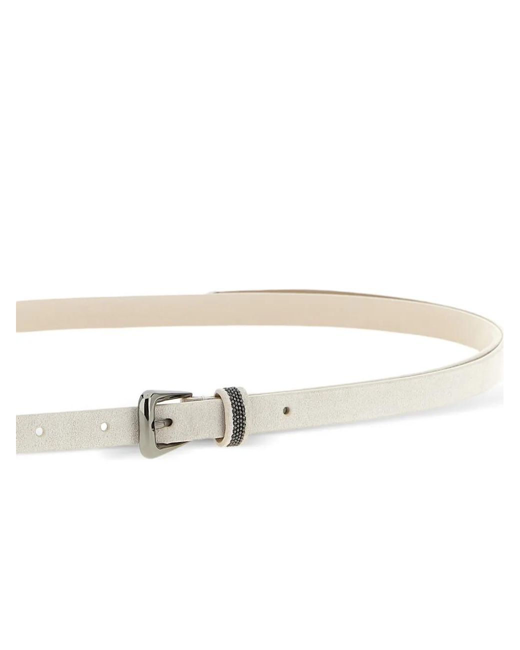 Brunello Cucinelli White Shiny-Loop Suede Belt