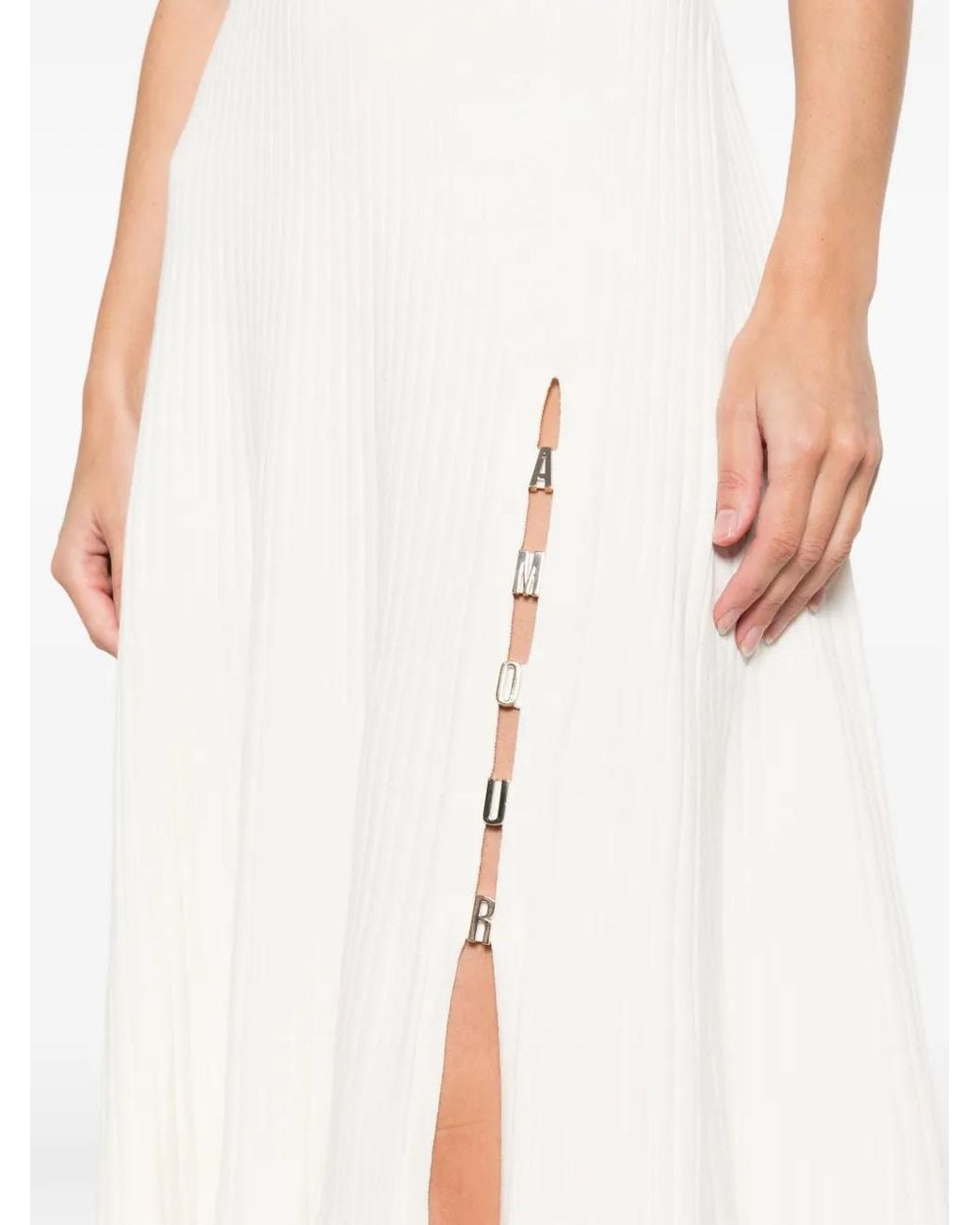 Maje White Ribbed Dress With Side Slit