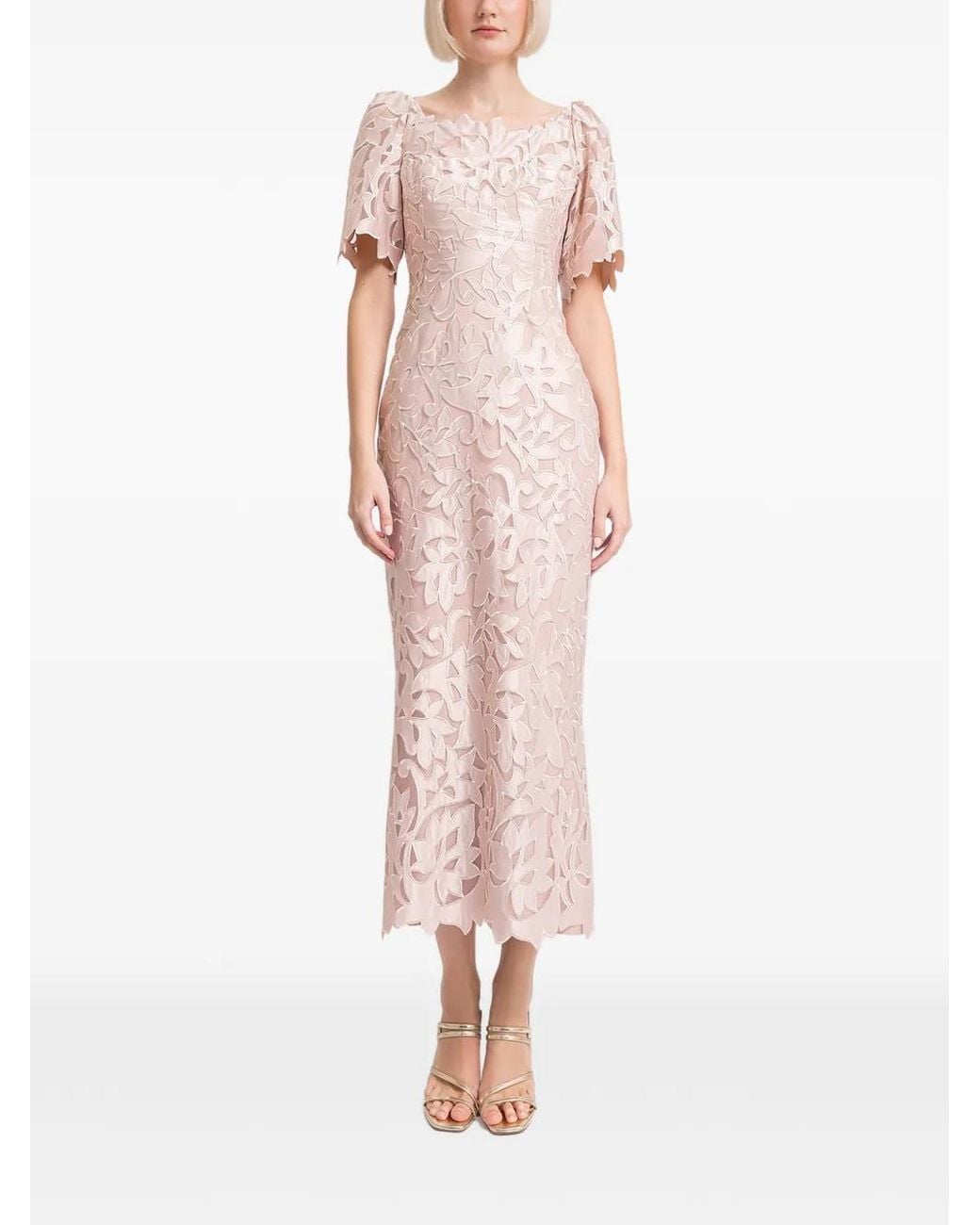 Gemy Maalouf Pink Floral-Embroidery Midi Dress