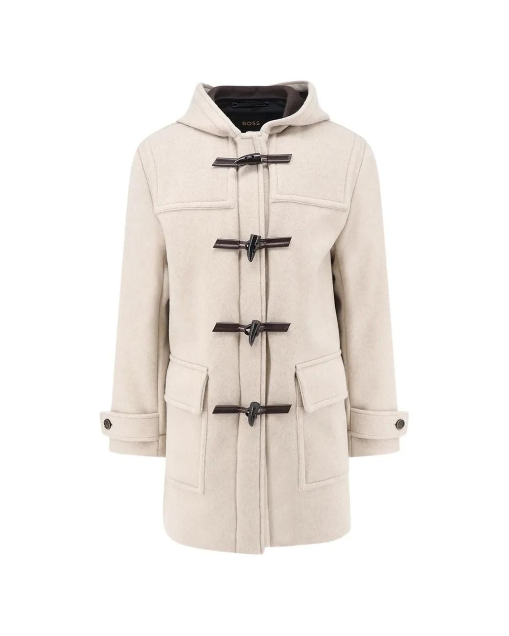 Boss White Toggle-Fastening Hooded Duffle Coat for men