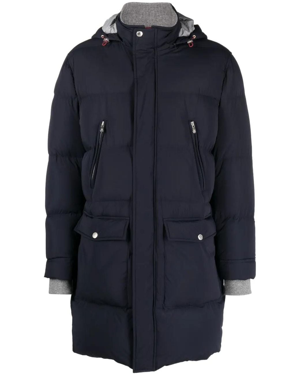 Brunello Cucinelli Blue Hooded Padded Coat for men